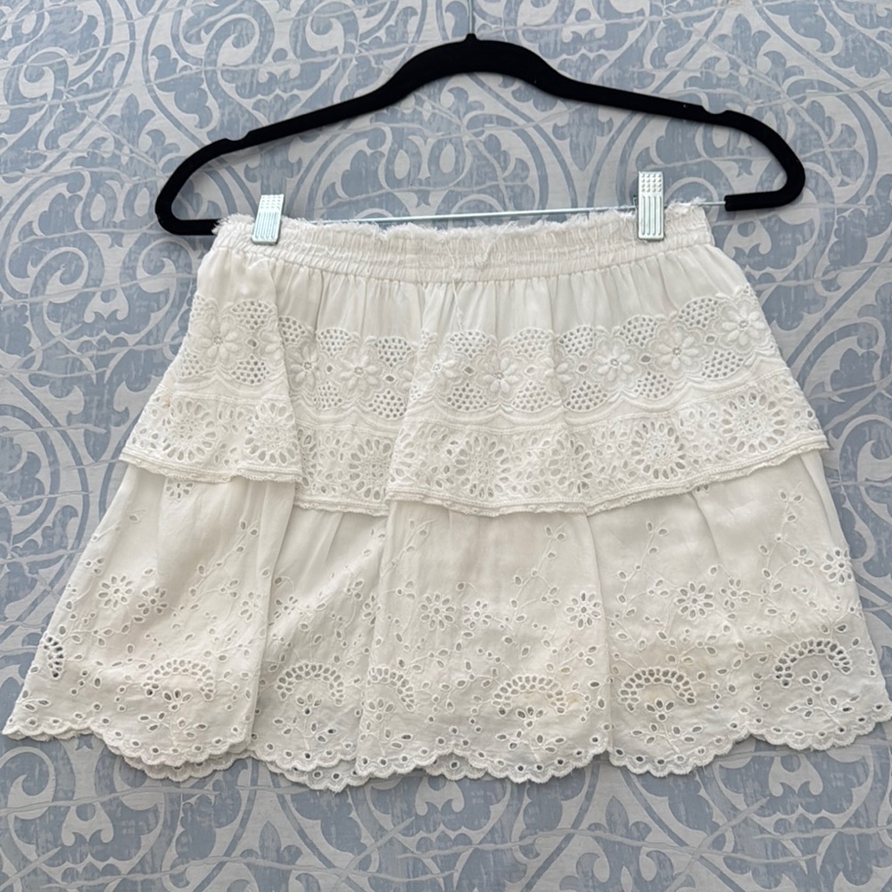 LoveShackFancy Cream Lace Mini Skirt